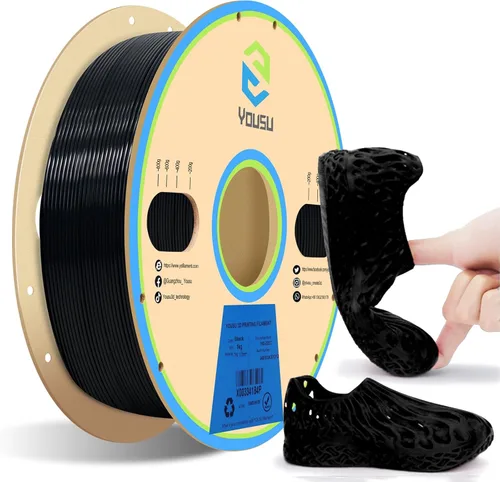 Yousu Filamento de TPU 1.75mm, Filamento Flexible TPU95A, Filamento Suave para Impresora 3D, Filamento de Impresión 3D TPU Negro, Carrete de 1kg