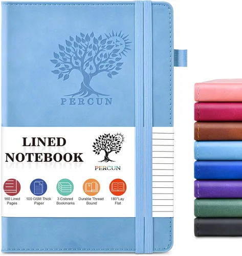 Miniatura 38 de PERCUN Cuaderno rayado para hombres y mujeres, 160 páginas con rayas universitarias para escribir, cuadernos A5 de cuero de tapa dura para el Marrón