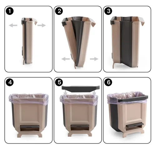 Miniatura 4 de Basurero Colgante de Cocina, Cubo de Basura Plegable para Cocina, Pequeño Cubo de Basura Colgante Plegable de Plástico de 2.4 Galones
