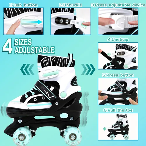 Miniatura 2 de Patines de ruedas para niños y niñas, jóvenes, patines de lona ajustables con luces para edades de 5 a 8 y 8 a 12 años, para principiantes, deportes