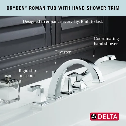Miniatura 2 de Delta Faucet Dryden T4751 - Grifo de bañera romana con ducha de mano - T4751 - Juego de grifo de baño, manijas y ducha de mano - Cromo