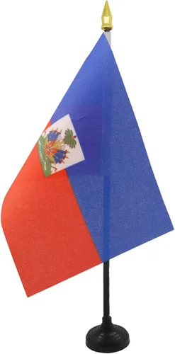 Miniatura 34 de Venezuela Old 7 estrellas con brazos Bandera de mesa 4'' x 6'' - Antigua bandera venezolana de escritorio 5.9 x 3.9 in - tapa de lanza dorada - AZ