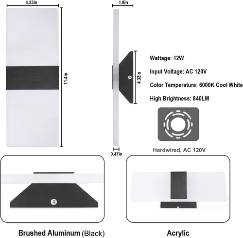 Miniatura 31 de TRLIFE Apliques de Pared LED Regulables, Aplique de Pared Moderno de 4 Temperaturas de Color 12W Luces de Pared Regulables Juego de 2 Luz Montada