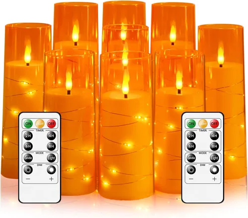 Miniatura 7 de kakoya Velas LED sin llama con temporizador, 9 velas parpadeantes sin llama para ambiente romántico y decoración del hogar, carcasa acrílica