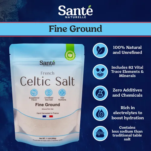 Miniatura 2 de Sante Naturelle Celtic Salt - Sal marina molida fina – 1.1lb (18oz) Paquete de 3, sal marina francesa orgánica sin refinar, rica en más de 82
