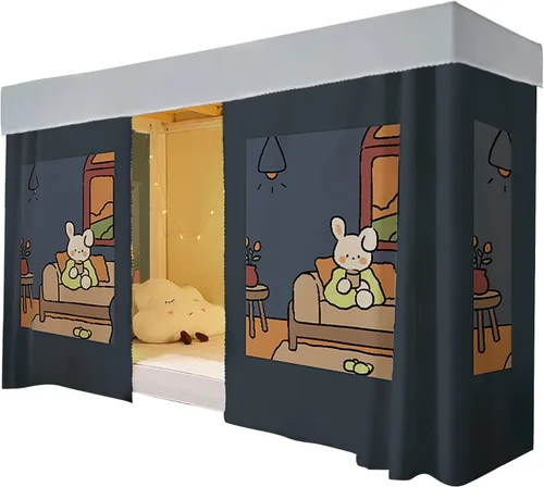 Miniatura 8 de Minache Cortina de litera para dormitorio de estudiantes, cortina opaca de dibujos animados, cortina de cama individual, sombra de privacidad, toldo