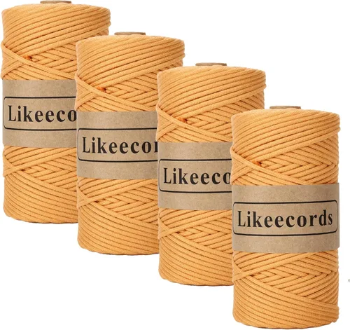 Miniatura 36 de Cordón de Algodón Trenzado 3mm x 109 yardas - Cuerda de Macramé Colorida para Manualidades, Ganchos, Colgantes de Pared - 100% Algodón Natural