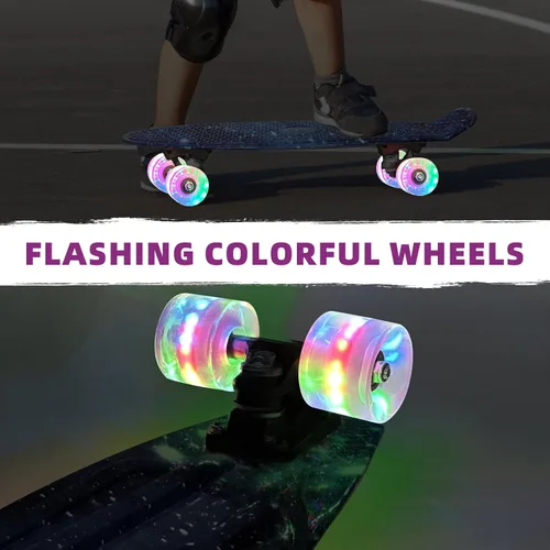Miniatura 3 de Nattork Patinetas 22 Pulgadas Mini Cruiser Patineta Completa Tablas Retro con Ruedas de Luces Coloridas para Niños, Niñas, Chicos, Principiantes