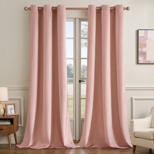 Miniatura 46 de EMEMA Juego de 2 paneles de cortinas de terciopelo de 63 pulgadas, con pestaña trasera y bolsillo para barra, cortinas con aislamiento térmico