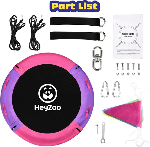 Miniatura 8 de HeyZoo Columpio de Árbol de 43 Pulgadas, Capacidad de Peso de 900 Libras, Juegos de Columpios de Platillo para Niños, Viene con Giro de 360 Grados