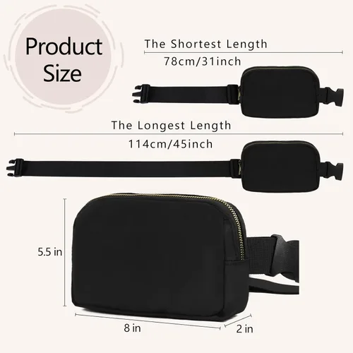 Miniatura 5 de VOROLO Riñonera para mujeres y hombres, bolsa cruzada, bolsa de cinturón con correa ajustable, Negro, Talla única