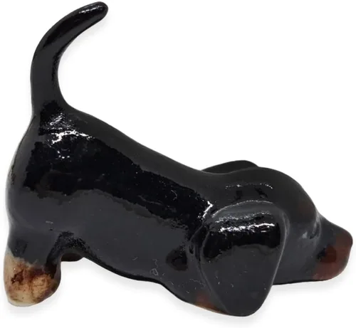 Miniatura 6 de WitnyStore Pequeña figura de perro salchicha olfateando negro de 1½ pulgadas de largo, figuras de cerámica pintadas a mano en miniatura