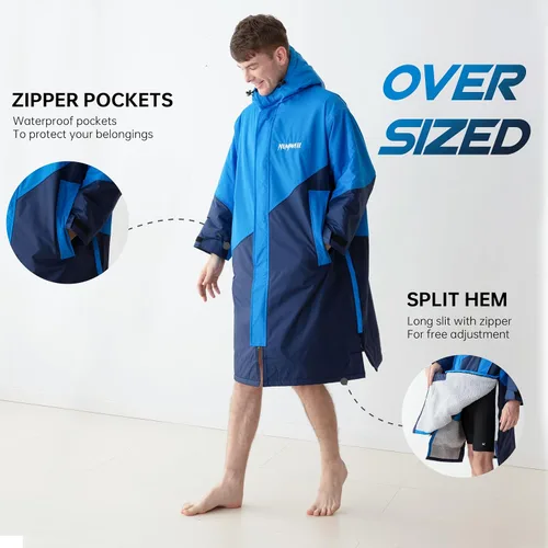Miniatura 8 de Parka de natación impermeable cálida para hombres y mujeres, bata cambiadora con capucha de gran tamaño, poncho de invierno de felpa para deportes