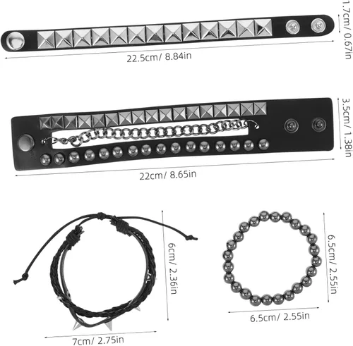 Miniatura 2 de NOLITOY 4pcs Punk Multilayered Bracelet with Studded Rivets Adjustable Vintage Style Faux Leather Wristband for Street Fashion Daily Wear and Goth