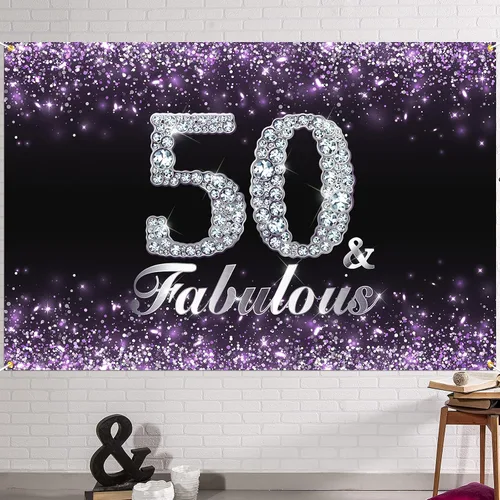 Miniatura 22 de HAMIGAR Fondo de pancarta de feliz cumpleaños número 10 de 6 x 4 pies, suministros de fiesta de cumpleaños para niñas, color morado