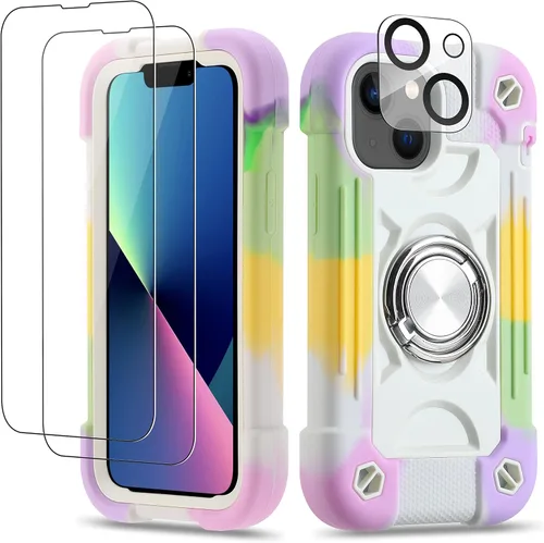 Miniatura 21 de Funda para iPhone 11 de 6.1 pulgadas con soporte de anillo, con 2 protectores de pantalla de vidrio, resistente a los golpes, resistente a