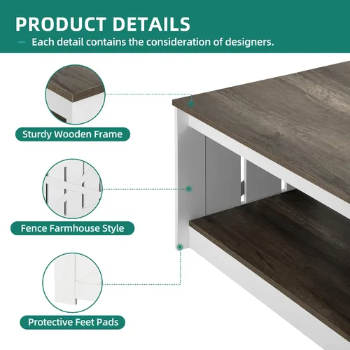 Miniatura 3 de YITAHOME Mesa de centro de granja con almacenamiento, mesa de cóctel de madera rústica, mesas de centro cuadradas para sala de estar, sala