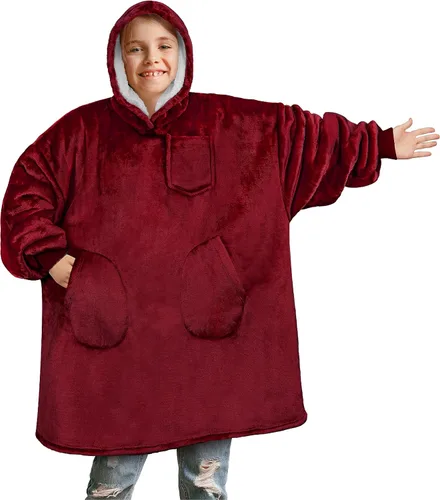 Miniatura 8 de PAVILIA Manta de vestir para niños y niñas, cálida y acogedora sudadera con capucha gigante con dos bolsillos, forro polar Sherpa con capucha