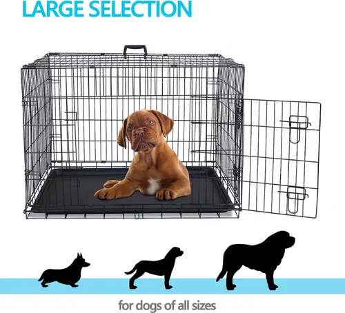 Miniatura 2 de Jaulas de doble puerta para perros de 36 pulgadas, jaula de alambre plegable de metal para perreras con bandeja para perros pequeños, medianos