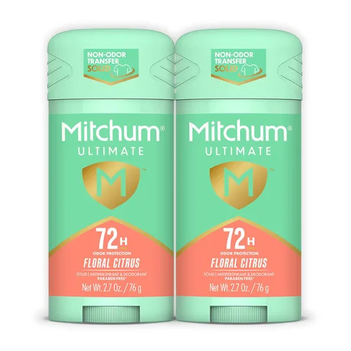 Mitchum Ultimate 72H - Antitranspirante y desodorante para mujer, sólido invisible, cítricos florales, paquete de 2