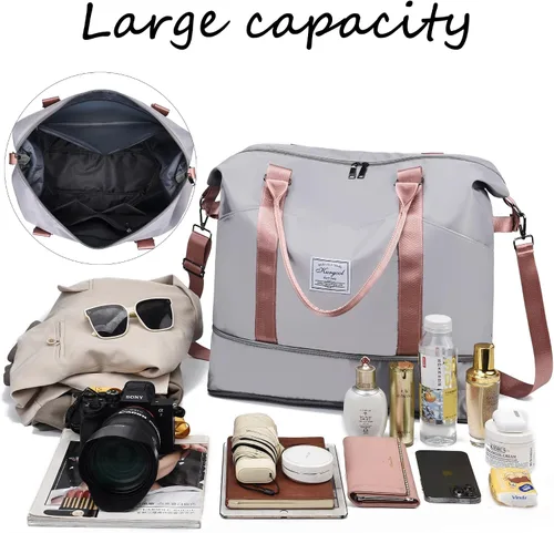Miniatura 10 de Bolsa de gimnasio con bolsillo húmedo, bolsa de viaje plegable para mujer, bolsa de viaje impermeable para viajes, gimnasio, yoga