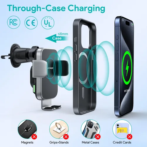 Miniatura 5 de Cargador inalámbrico para automóvil, soporte de carga de 15W con sujeción automática, soporte de ventilación para carga de automóvil para iPhone 15