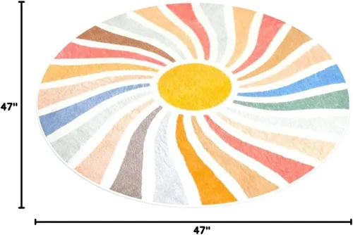 Miniatura 2 de Topotdor Alfombra redonda con diseño de arco iris, colorida alfombra bohemia para niños, ultra suave, lavable, para habitación de bebé, dormitorio