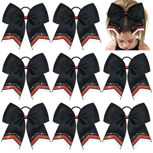 Miniatura 5 de 8 lazos de animación con brillantina, grandes lazos negros para animar, lazos para el pelo para niñas de 8 pulgadas, banda elástica a granel