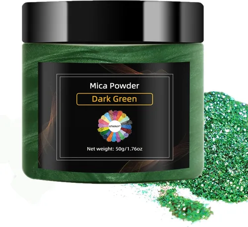 NTWJNJY Polvo de Mica Verde Oscuro, Polvo de Mica Natural con Destello para Resina Epóxica/Velas/Jabón/Brillo de Labios/Slime/Arena Movediza/Bombas