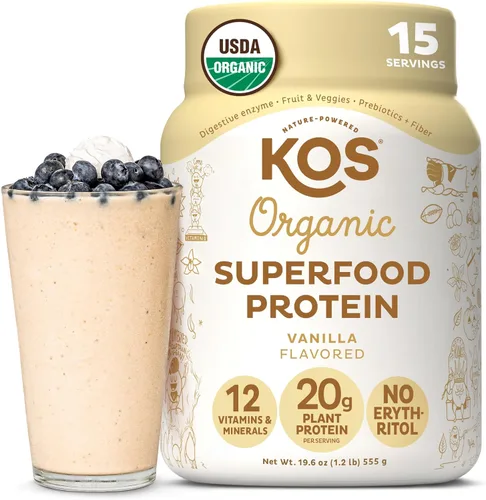 Miniatura 14 de KOS Proteína en polvo a base de plantas, muffin de arándano - Superalimento de proteína de guisantes orgánico con mezcla de espirulina y apoyo