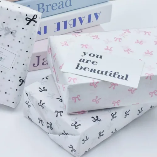 Miniatura 2 de Papel de seda a granel con patrón de lazo rosa, 25 hojas de 19.7 x 27.5 pulgadas para bolsas de regalo de cumpleaños, boda, manualidades, envoltura