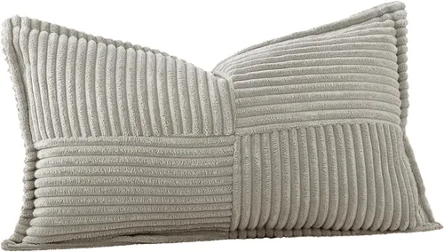 Miniatura 5 de OTOSTAR Fundas de almohada a rayas de corduroy con empalme, fundas de almohada boho súper suaves, fundas de almohada decorativas de textura en Gris