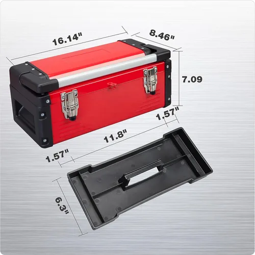 Miniatura 2 de Jack Boss Caja de herramientas de metal de acero de 16 pulgadas, caja organizadora de herramientas portátil duradera con mango de aleación