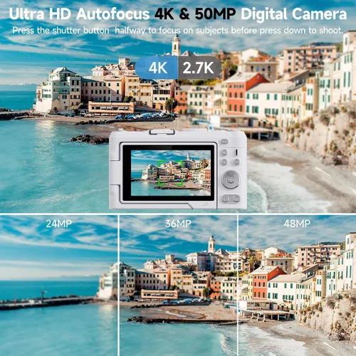 Miniatura 4 de Cámara digital 4K para fotografía, cámara de vlogging de 50 MP para video de YouTube con flash y pantalla abatible de 180 ° de 3 pulgadas, cámaras