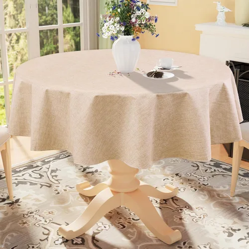 Miniatura 15 de Smiry Mantel redondo de lino sintético, mantel de tela de arpillera impermeable, fundas decorativas lavables para cocina, comedor, fiestas, 60 x 60
