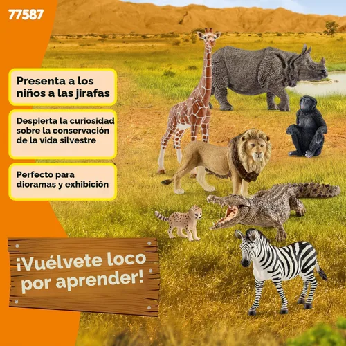Miniatura 5 de Schleich Wild Life - Paquete de 7 juguetes de animales de sabana - Juego de juguetes de safari con rinoceronte, cocodrilo, cachorro de guepardo