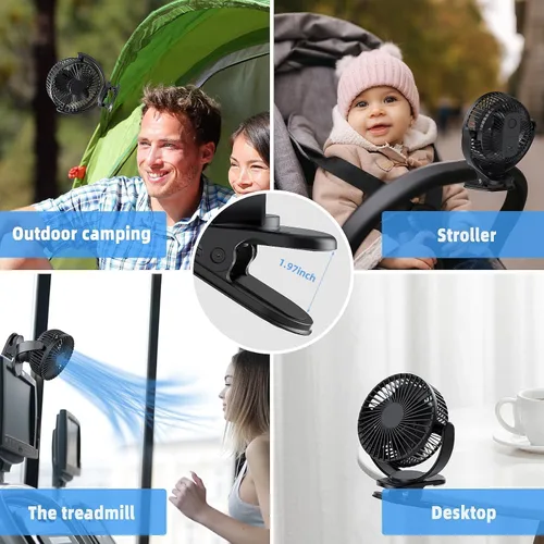 Miniatura 5 de ATEngeus Ventilador de escritorio recargable con clip USB, 3 velocidades, batería de 5000mAh, rotación de 720, abrazadera resistente para el hogar