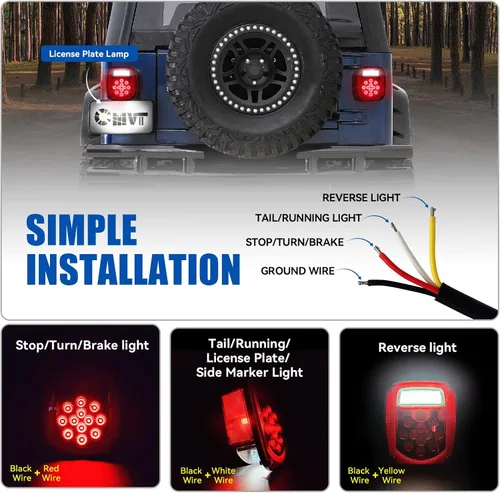 Miniatura 4 de Luces traseras de repuesto LED para Jeep Wrangler TJ YJ CJ-5 CJ-7 1979-2006, lente roja BAR cuadrada freno parada señal de giro reversa lámpara