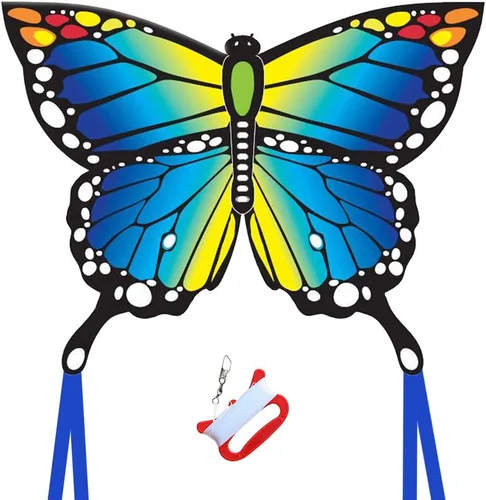 HONBO Cometas de mariposa para niños y adultos, cometa grande para principiantes de 55 x 28 pulgadas para niños de 4 a 8 años, fácil de volar para
