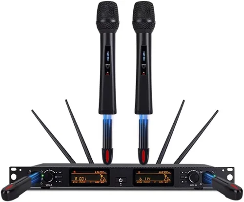 Miniatura 11 de NG-9 UHF Sistema de micrófono inalámbrico dual con 2 micrófonos dinámicos de mano, antiinterferencias de grado profesional, micrófono de dos manos