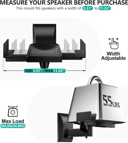 Miniatura 6 de WALI - Soporte de agarre lateral para montaje de bocinas, con inclinación y giro para bocinas de sonido envolvente SWM201, color negro