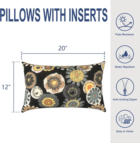 Miniatura 883 de Juego de 2 almohadas para exteriores de 16 x 16 pulgadas, repelentes al agua con interiores, para muebles de patio, hogar, jardín, geometría bohemia