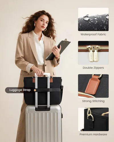 Miniatura 6 de LOVEVOOK Bolsa de mano para profesores, bolsa para laptop para mujer con portavasos grande y área de archivo de acordeón, bolsa de trabajo