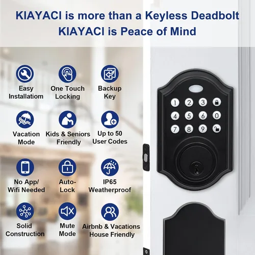 Miniatura 3 de KIAYACI Juego de cerradura de puerta delantera sin llave con teclado, color negro