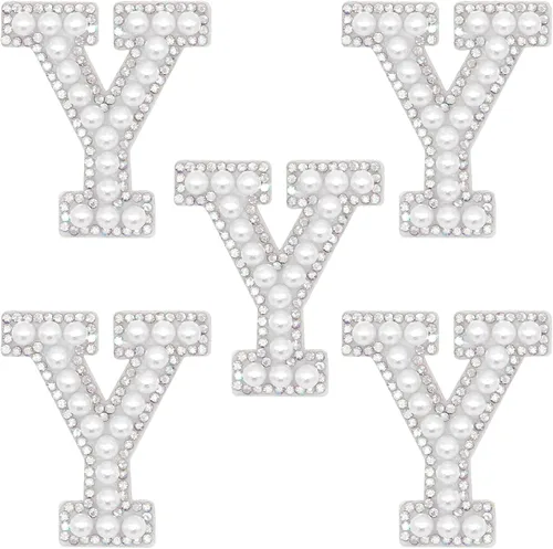 Miniatura 28 de Parche de letras A-Z para planchar con diamantes de imitación brillantes de perlas del alfabeto inglés, parche de costura para vestido de novia