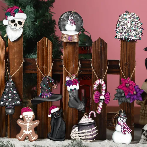 Miniatura 4 de Maitys 36 adornos de Navidad de terror espeluznantes, decoraciones de árbol de Papá Noel, pan de jengibre, muñeco de nieve, recortes de madera
