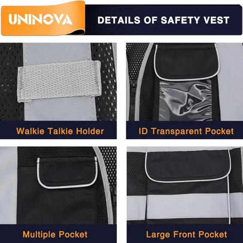 Miniatura 4 de Chaleco de seguridad de alta visibilidad, ropa de trabajo transpirable de malla reflectante con múltiples bolsillos, normas ANSI/ISEA