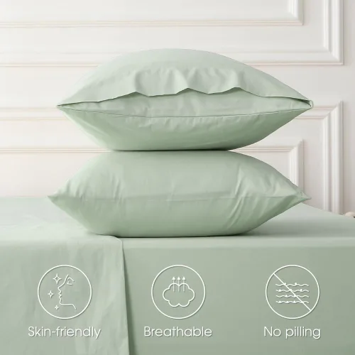 Miniatura 6 de HYPREST Sábanas de bolsillo profundo tamaño King en menta - Juego de sábanas 100% algodón, se adapta a colchones de 18" a 24" de profundidad, lujo