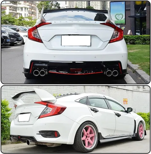 Miniatura 2 de Alerón de maletero compatible con Honda Civic 10th Sedan 2016 2017 2018, salida de fábrica, tapa trasera de ABS, color negro, borde de ala alto