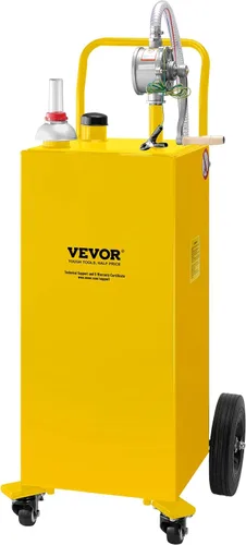 VEVOR Carrito de combustible, 35 galones, tanque de almacenamiento de gasolina con 4 ruedas, con bomba de transferencia manual, contenedor de